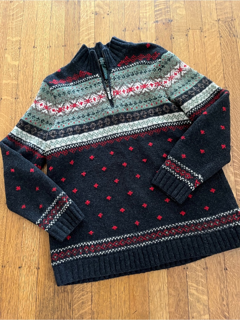 Vintage Lauren Ralph Lauren Blue Fair Isle Quarter -Zip Sweater